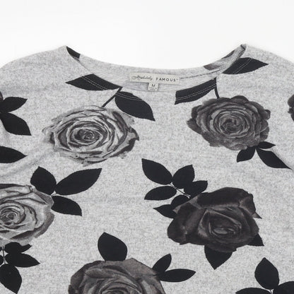 Absolutely Famous Womens Grey Boat Neck Floral Polyester Pullover Jumper Size M