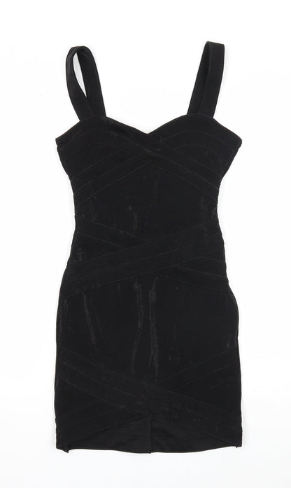 Divided Womens Black Polyester Bodycon Size 8 V-Neck Zip