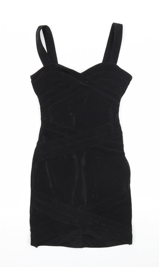 Divided Womens Black Polyester Bodycon Size 8 V-Neck Zip