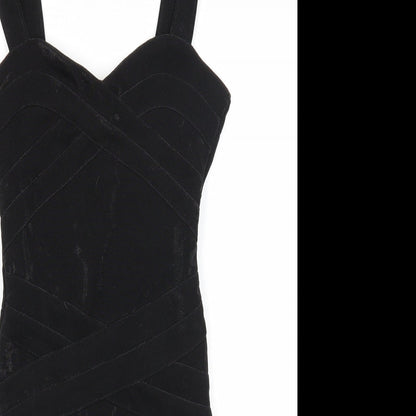 Divided Womens Black Polyester Bodycon Size 8 V-Neck Zip