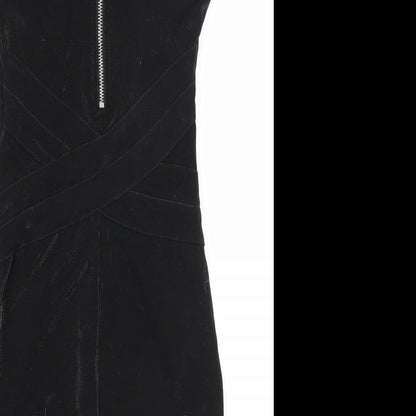 Divided Womens Black Polyester Bodycon Size 8 V-Neck Zip