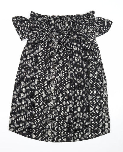Atmosphere Womens Black Geometric Polyester Shift Size 14 Off the Shoulder Pullover