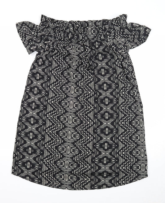 Atmosphere Womens Black Geometric Polyester Shift Size 14 Off the Shoulder Pullover