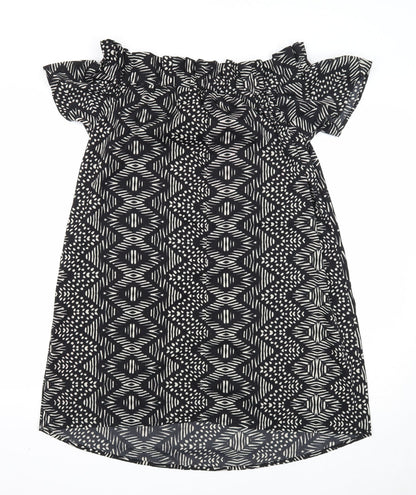 Atmosphere Womens Black Geometric Polyester Shift Size 14 Off the Shoulder Pullover