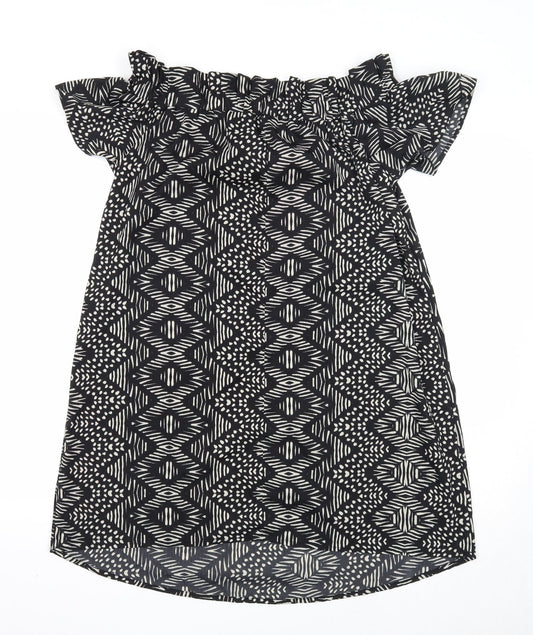 Atmosphere Womens Black Geometric Polyester Shift Size 14 Off the Shoulder Pullover
