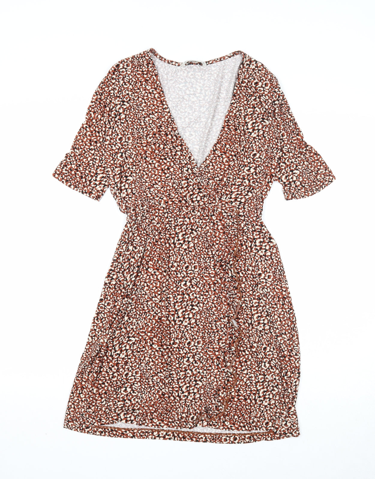 Stradivarius Womens Brown Geometric Polyester A-Line Size S V-Neck Pullover