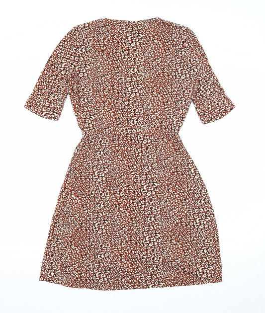 Stradivarius Womens Brown Geometric Polyester A-Line Size S V-Neck Pullover