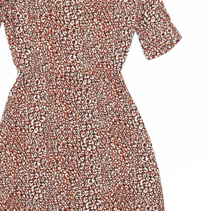 Stradivarius Womens Brown Geometric Polyester A-Line Size S V-Neck Pullover