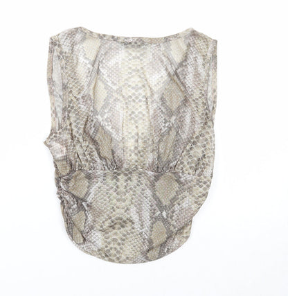 Boohoo Womens Green Animal Print Viscose Cropped Blouse Size 12 V-Neck - Snake print