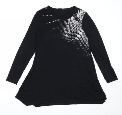 LAUREN VIDAL Womens Black Geometric Viscose Trapeze & Swing Size S Round Neck Pullover