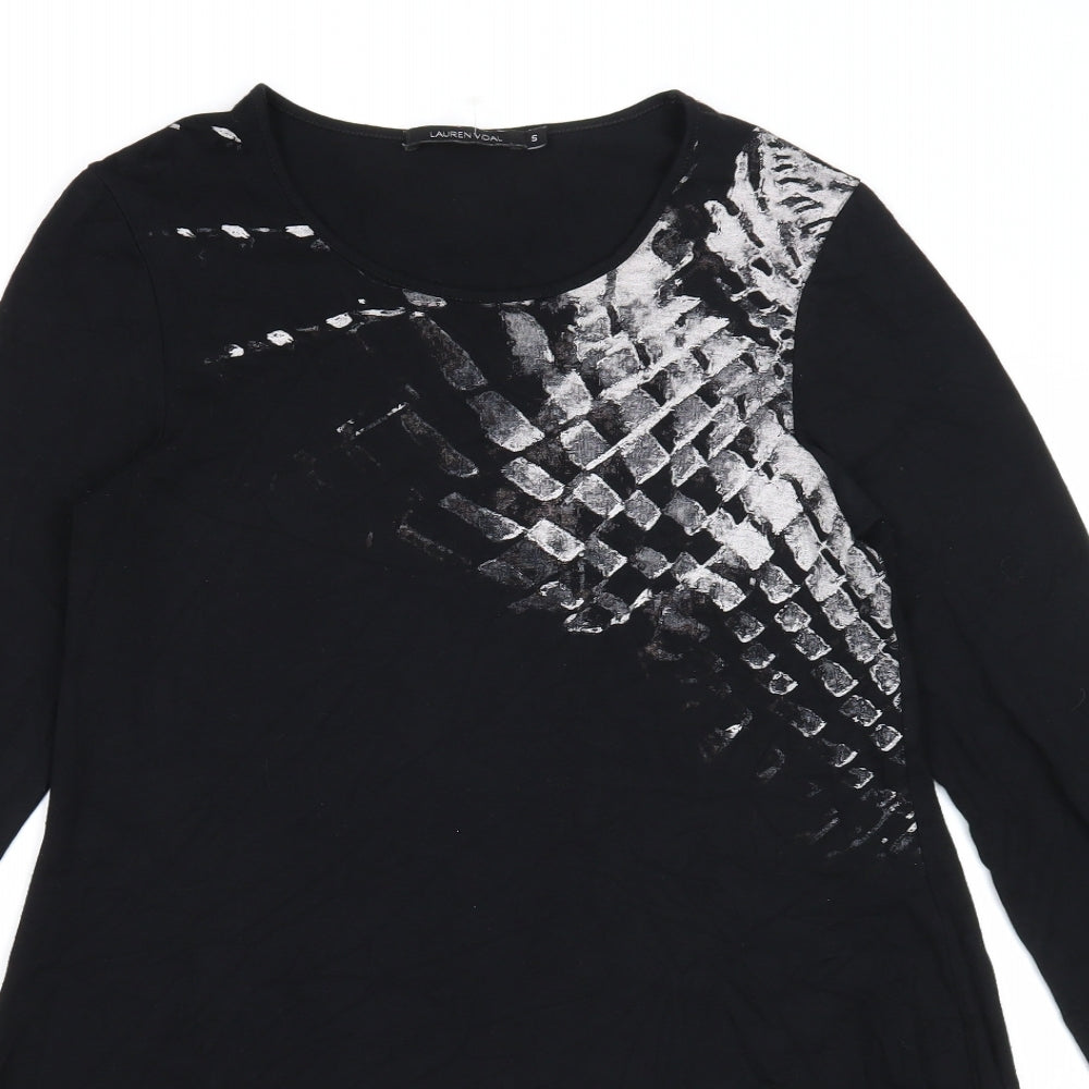 LAUREN VIDAL Womens Black Geometric Viscose Trapeze & Swing Size S Round Neck Pullover