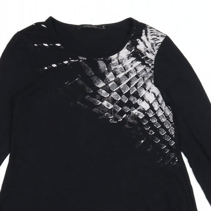 LAUREN VIDAL Womens Black Geometric Viscose Trapeze & Swing Size S Round Neck Pullover