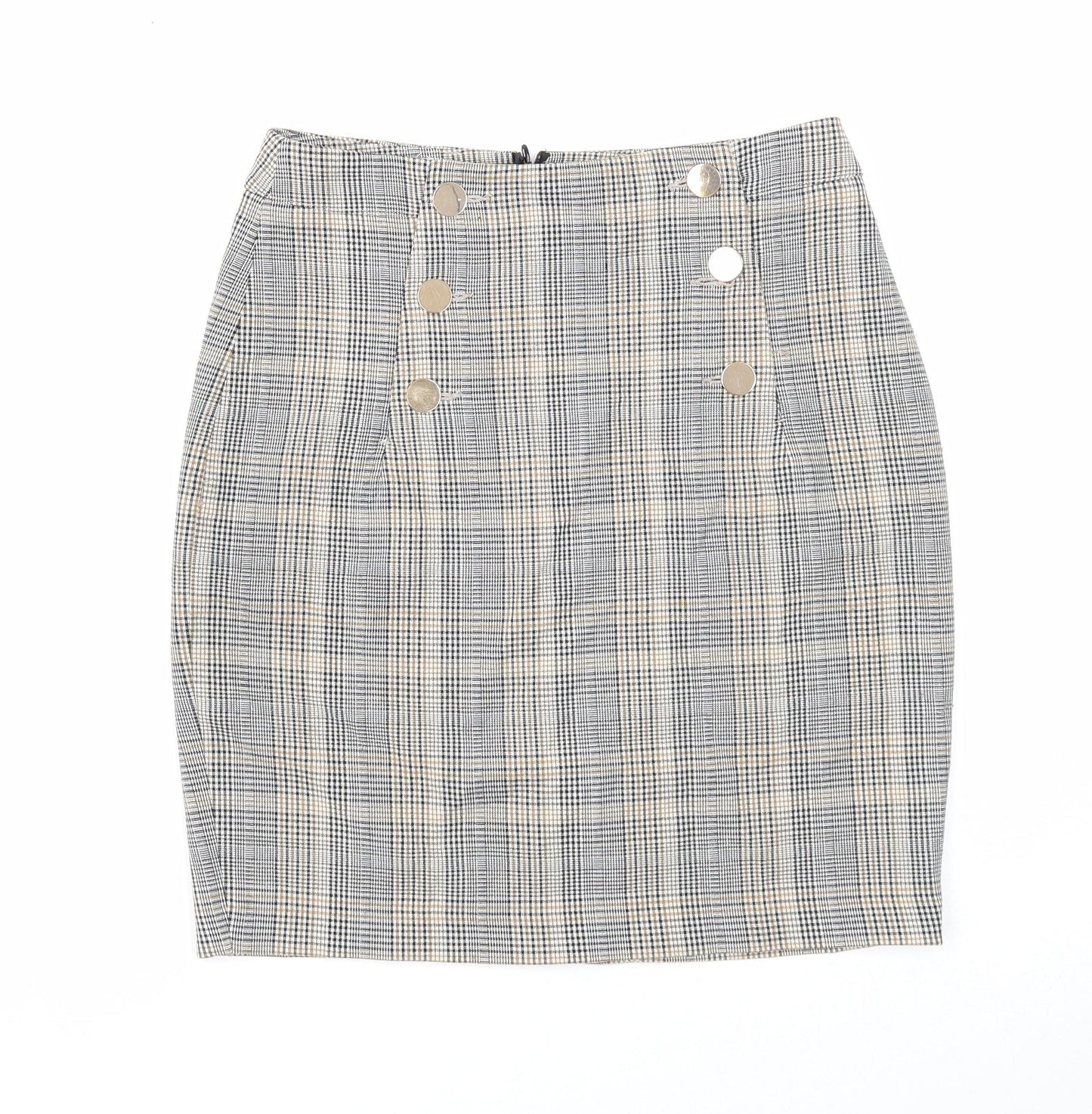 H&M Womens Multicoloured Plaid Polyester Straight & Pencil Skirt Size 8 Zip