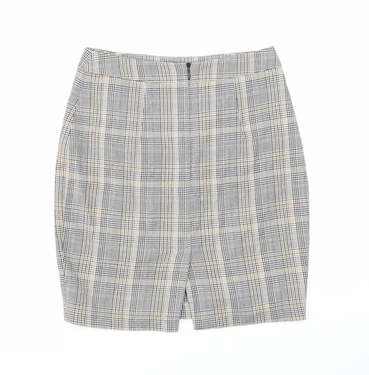 H&M Womens Multicoloured Plaid Polyester Straight & Pencil Skirt Size 8 Zip