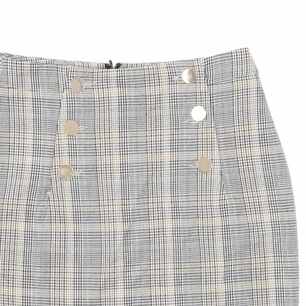 H&M Womens Multicoloured Plaid Polyester Straight & Pencil Skirt Size 8 Zip