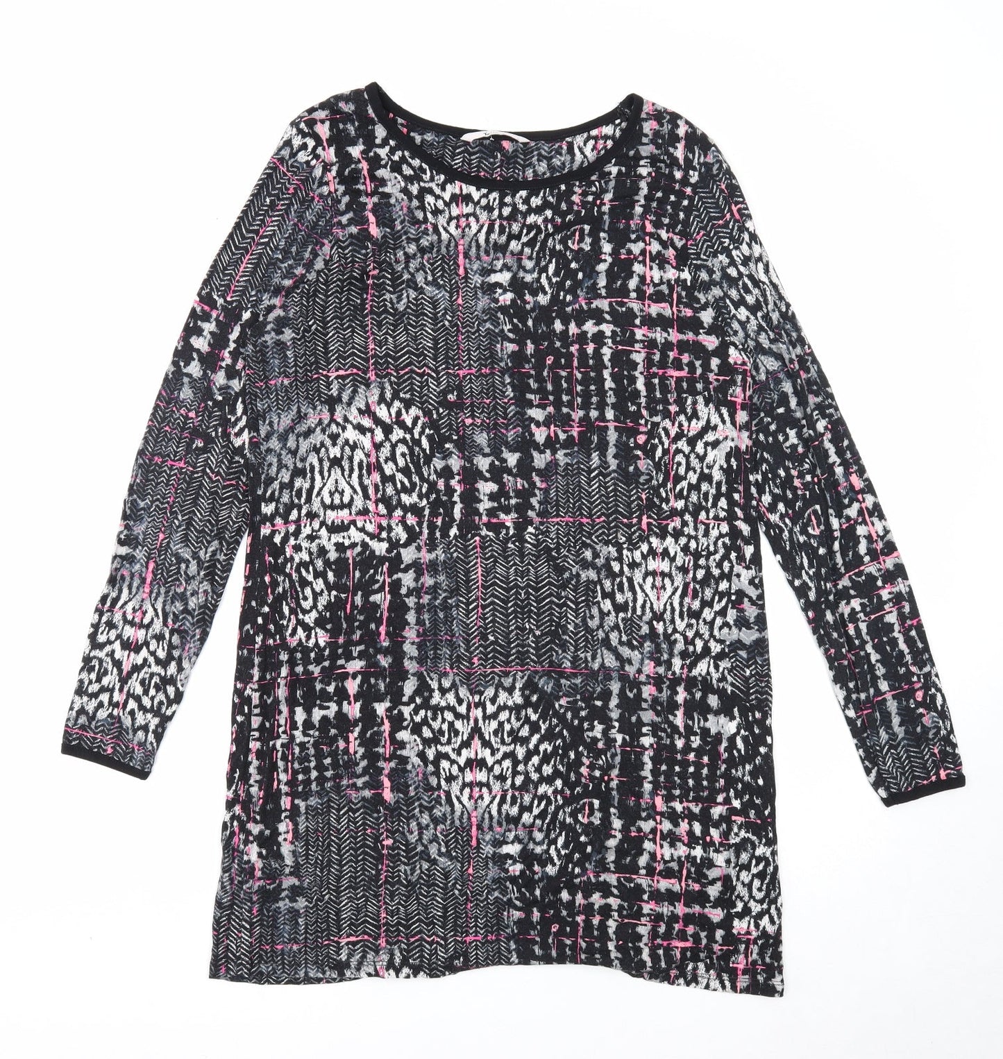 TU Womens Black Geometric Viscose A-Line Size 12 Round Neck Pullover