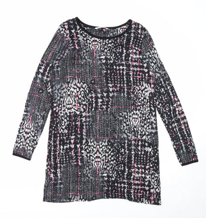 TU Womens Black Geometric Viscose A-Line Size 12 Round Neck Pullover