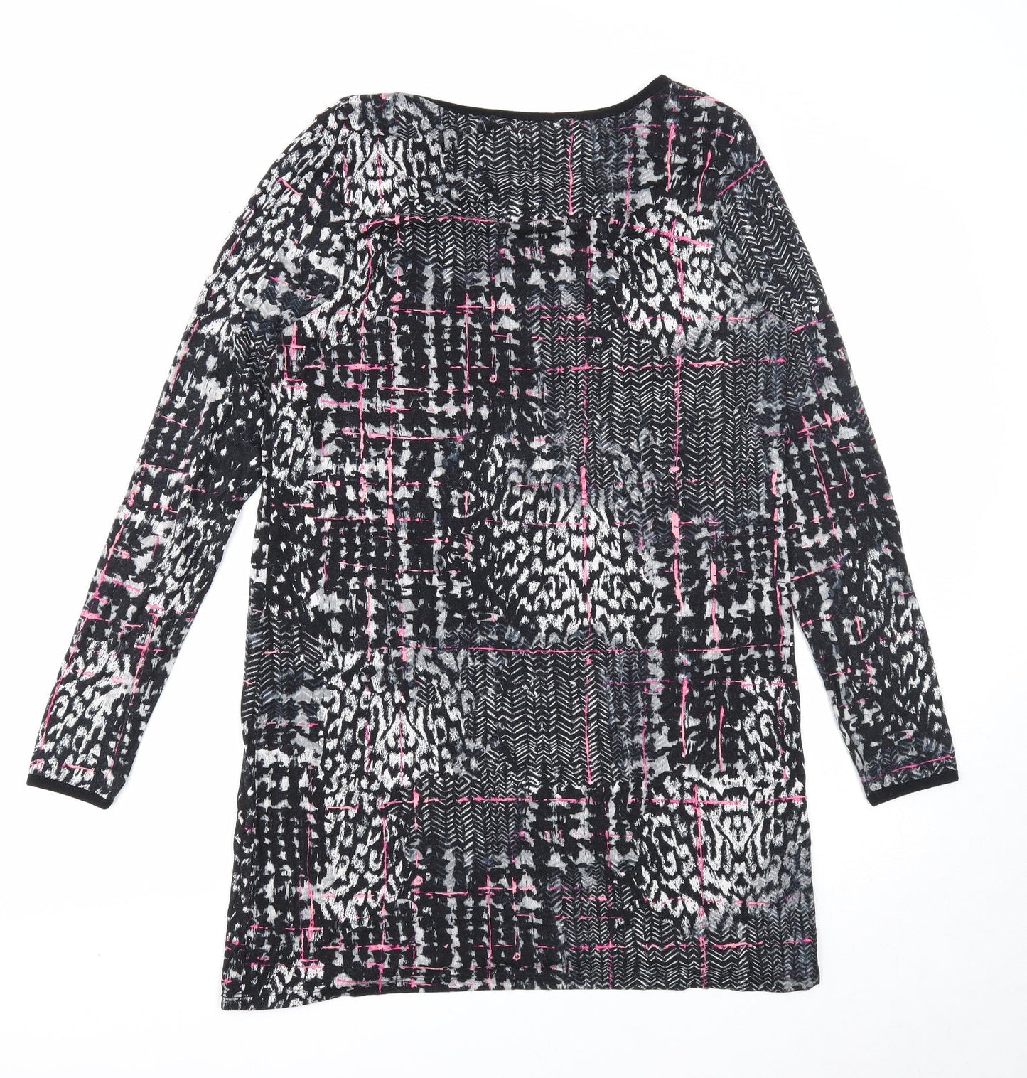 TU Womens Black Geometric Viscose A-Line Size 12 Round Neck Pullover