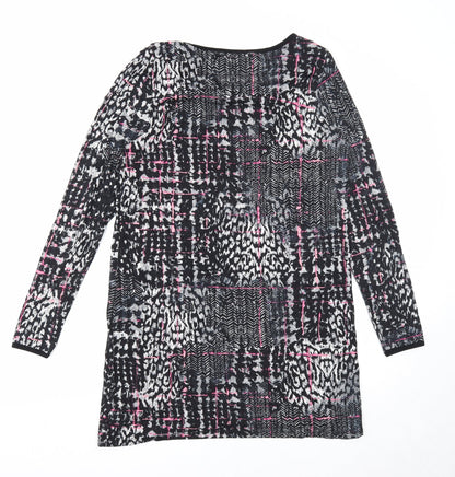 TU Womens Black Geometric Viscose A-Line Size 12 Round Neck Pullover