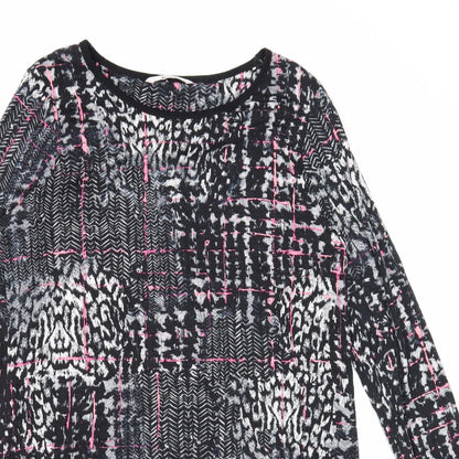 TU Womens Black Geometric Viscose A-Line Size 12 Round Neck Pullover