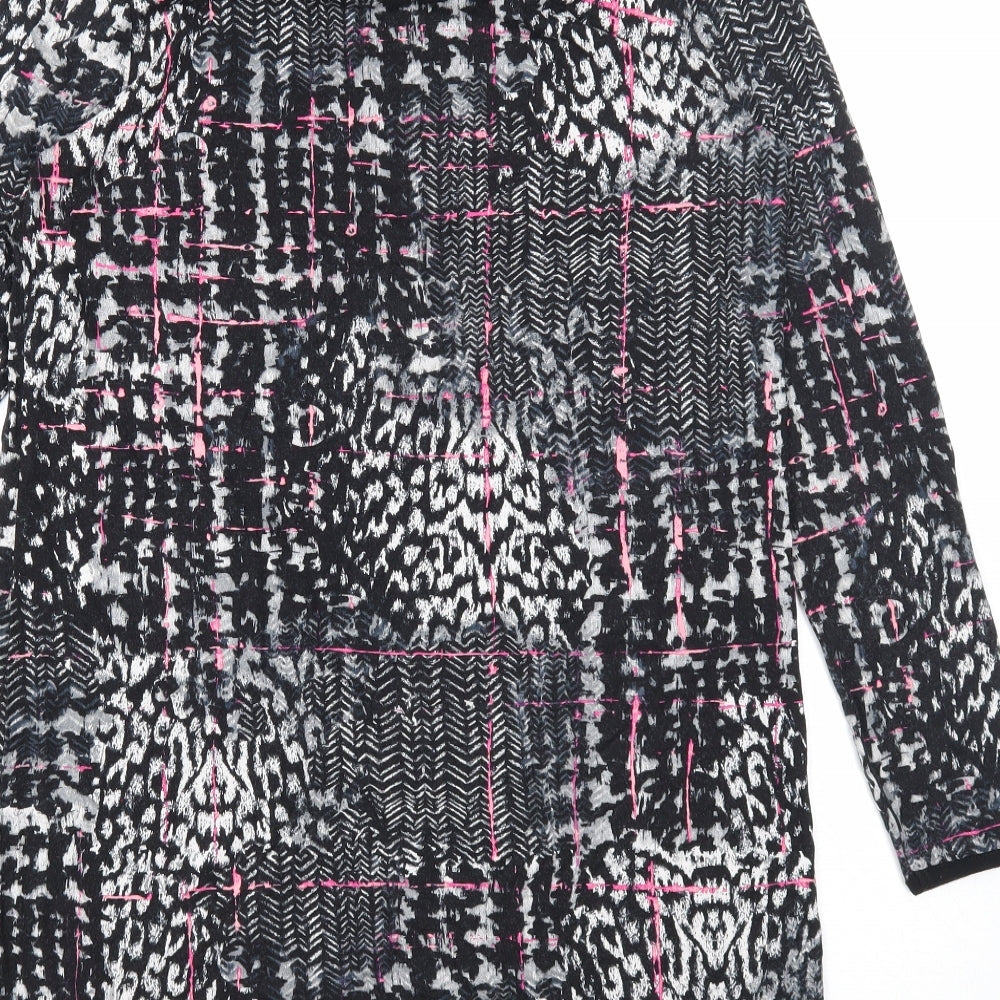 TU Womens Black Geometric Viscose A-Line Size 12 Round Neck Pullover