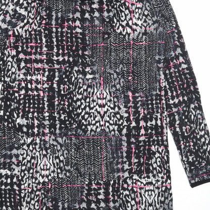 TU Womens Black Geometric Viscose A-Line Size 12 Round Neck Pullover