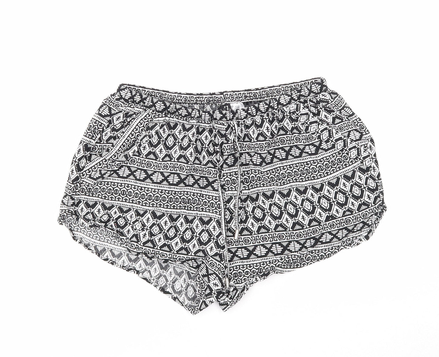 Divided Womens Black Geometric Viscose Skimmer Shorts Size 6 Regular Drawstring