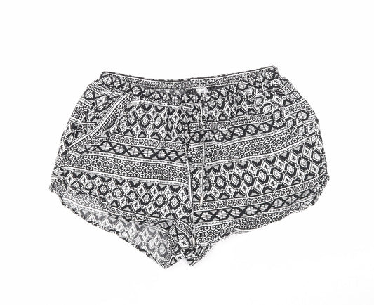 Divided Womens Black Geometric Viscose Skimmer Shorts Size 6 Regular Drawstring