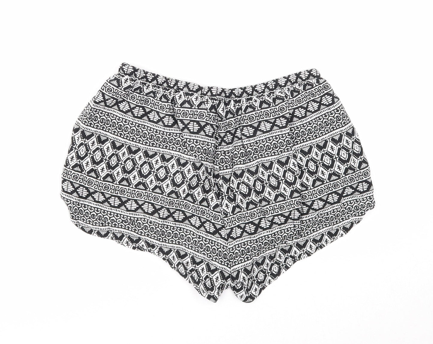 Divided Womens Black Geometric Viscose Skimmer Shorts Size 6 Regular Drawstring