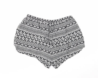 Divided Womens Black Geometric Viscose Skimmer Shorts Size 6 Regular Drawstring