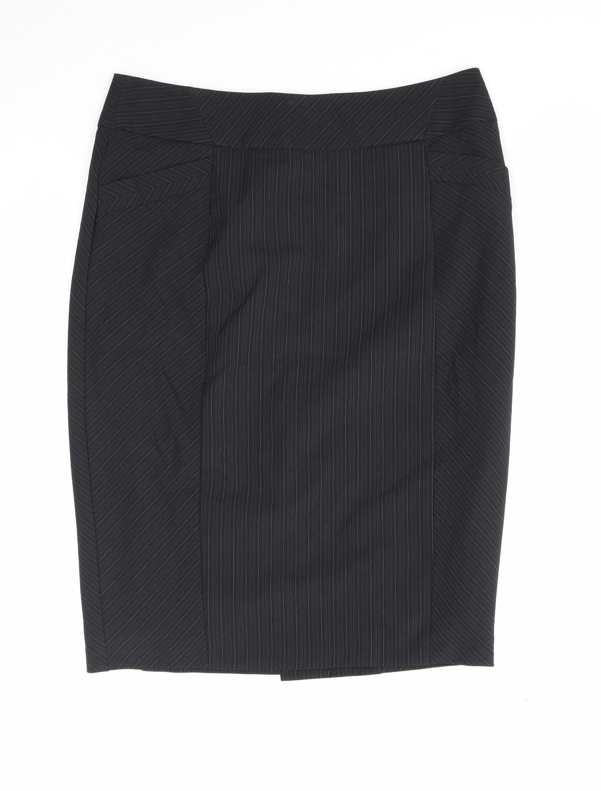 Dorothy Perkins Womens Black Striped Polyester Straight & Pencil Skirt Size 10 Zip