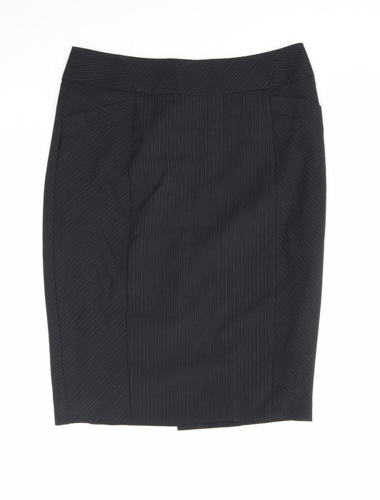 Dorothy Perkins Womens Black Striped Polyester Straight & Pencil Skirt Size 10 Zip