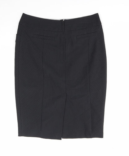Dorothy Perkins Womens Black Striped Polyester Straight & Pencil Skirt Size 10 Zip