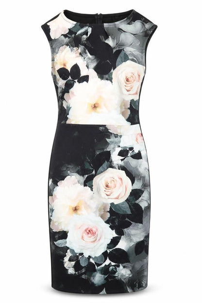 Lipsy Womens Black Floral Polyester A-Line Size 6 Round Neck Zip
