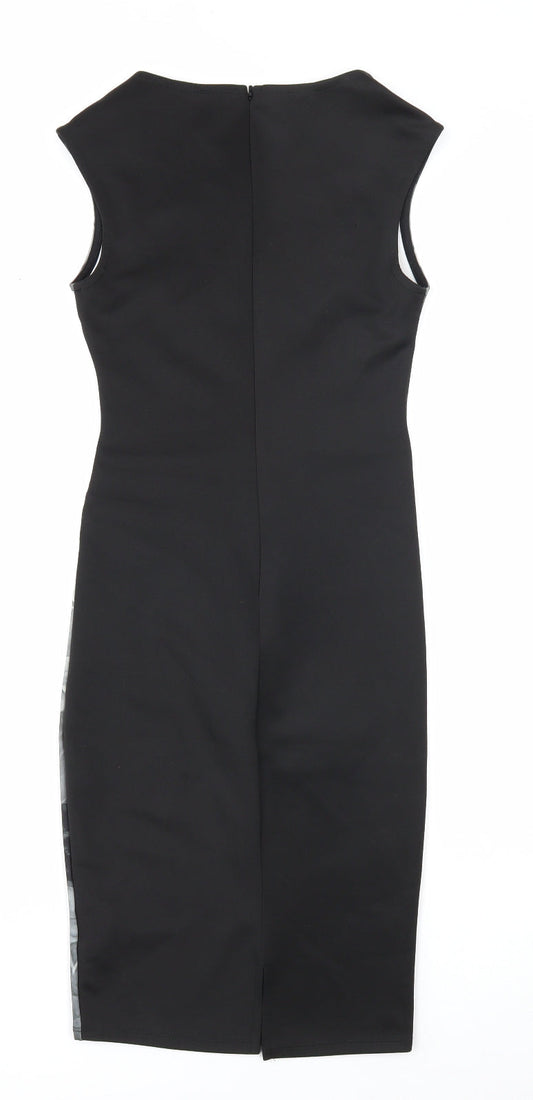Lipsy Womens Black Floral Polyester A-Line Size 6 Round Neck Zip