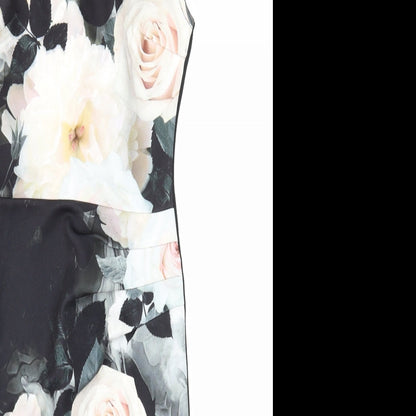 Lipsy Womens Black Floral Polyester A-Line Size 6 Round Neck Zip
