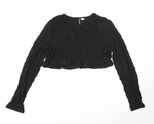 Womens UK Size M Divided Black Cropped T-Shirt