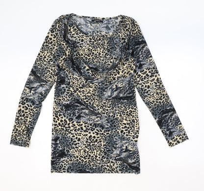Izabel Womens Multicoloured Animal Print Polyester A-Line Size M Round Neck Pullover - Leopard Pattern