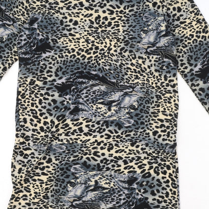 Izabel Womens Multicoloured Animal Print Polyester A-Line Size M Round Neck Pullover - Leopard Pattern