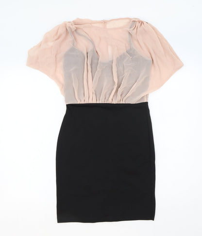 Miss Selfridge Womens Black Colourblock Polyester A-Line Size 8 Round Neck Button