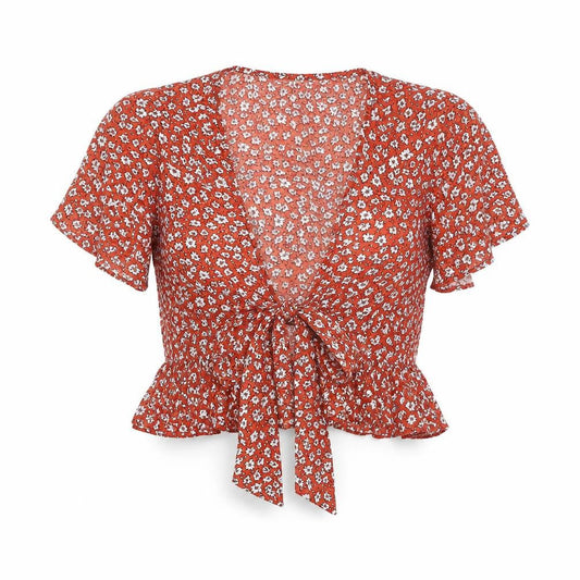 Womens UK Size XS SheIn Orange Cropped Blouse