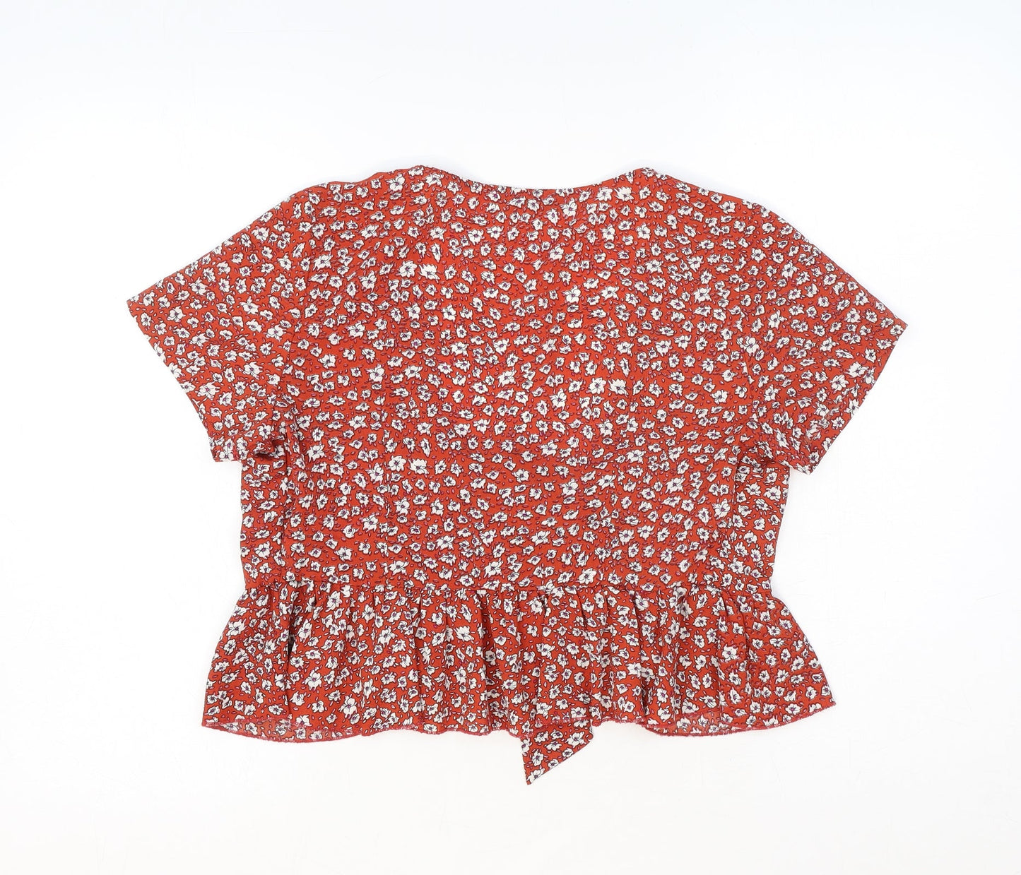 SheIn Womens Orange Floral Polyester Cropped Blouse Size XS V-Neck