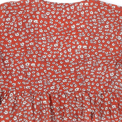 SheIn Womens Orange Floral Polyester Cropped Blouse Size XS V-Neck