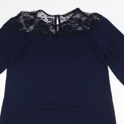 Zara Womens Blue Polyester Shift Size S Boat Neck Button - Lace Detail