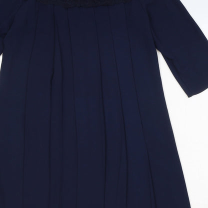Zara Womens Blue Polyester Shift Size S Boat Neck Button - Lace Detail