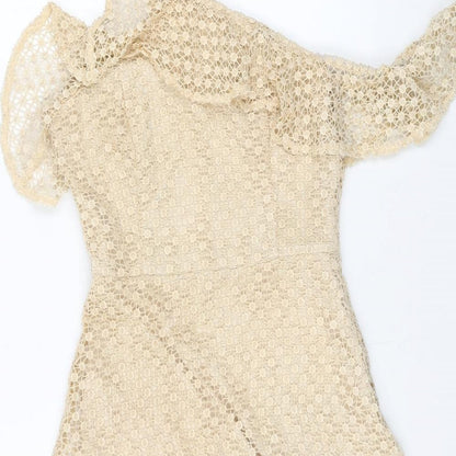 Preworn Womens Beige Polka Dot Polyester Trapeze & Swing Size S Square Neck Zip