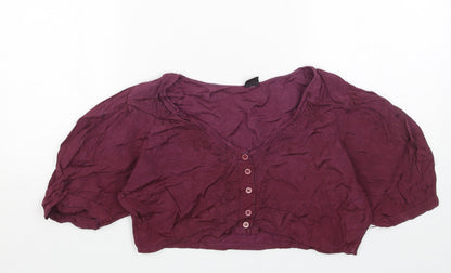 Womens UK Size One Size Preworn Purple Cropped Button-Up