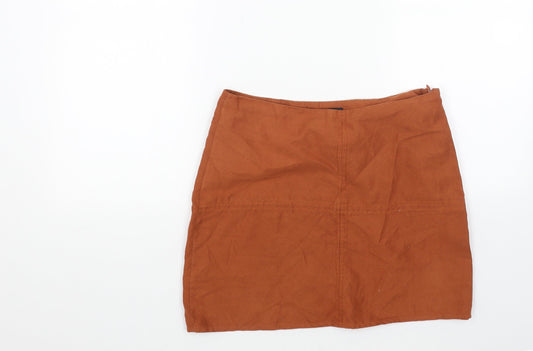 Primark Womens Orange Polyester Mini Skirt Size 10 Zip