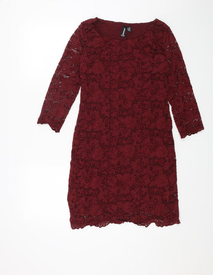 Izabel London Womens Red Geometric Polyester A-Line Size 10 Round Neck