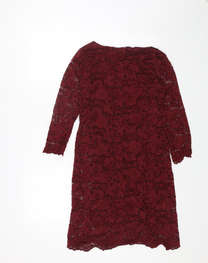 Izabel London Womens Red Geometric Polyester A-Line Size 10 Round Neck